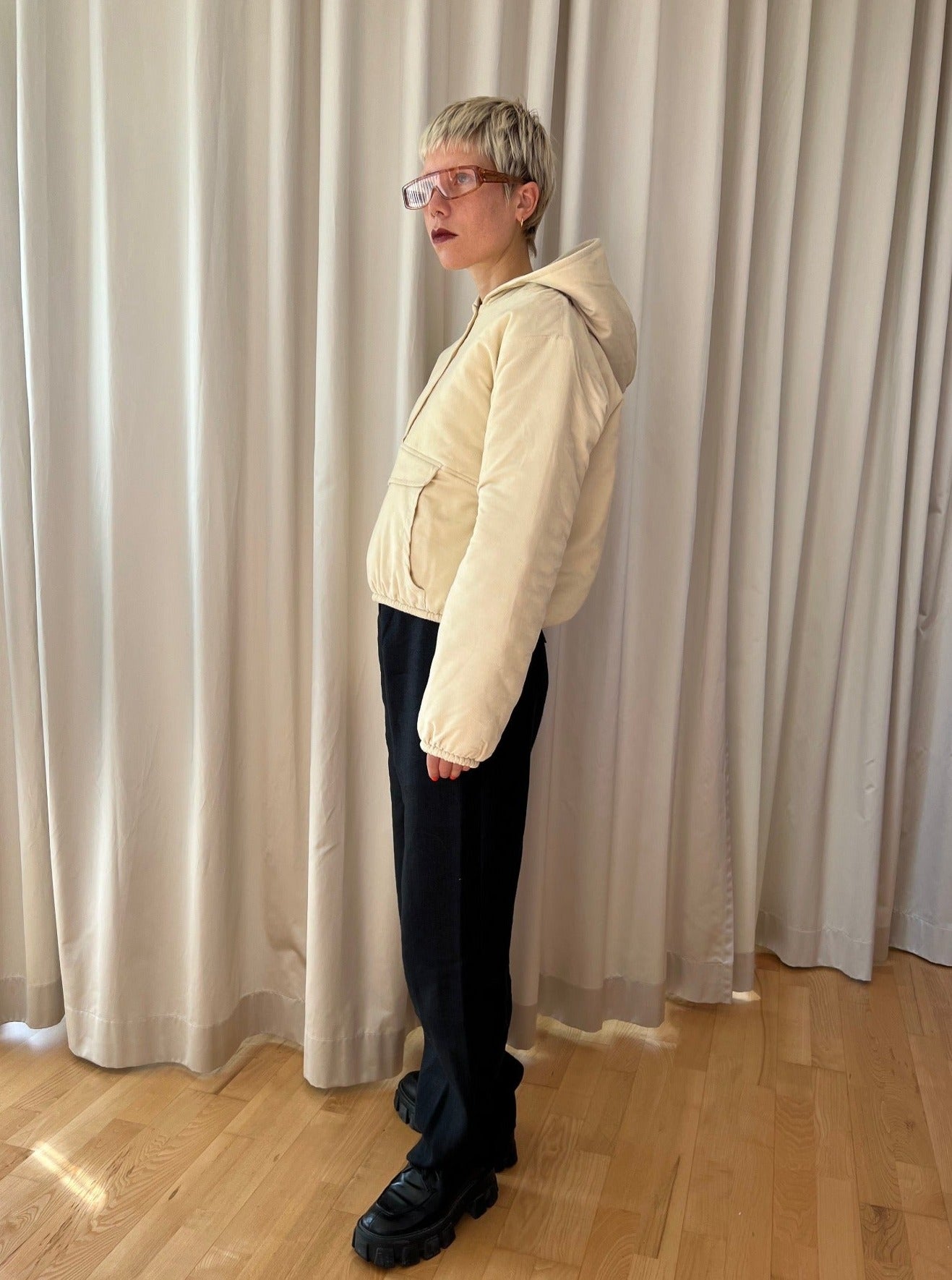 Beige Corduroy Puffer Jacket