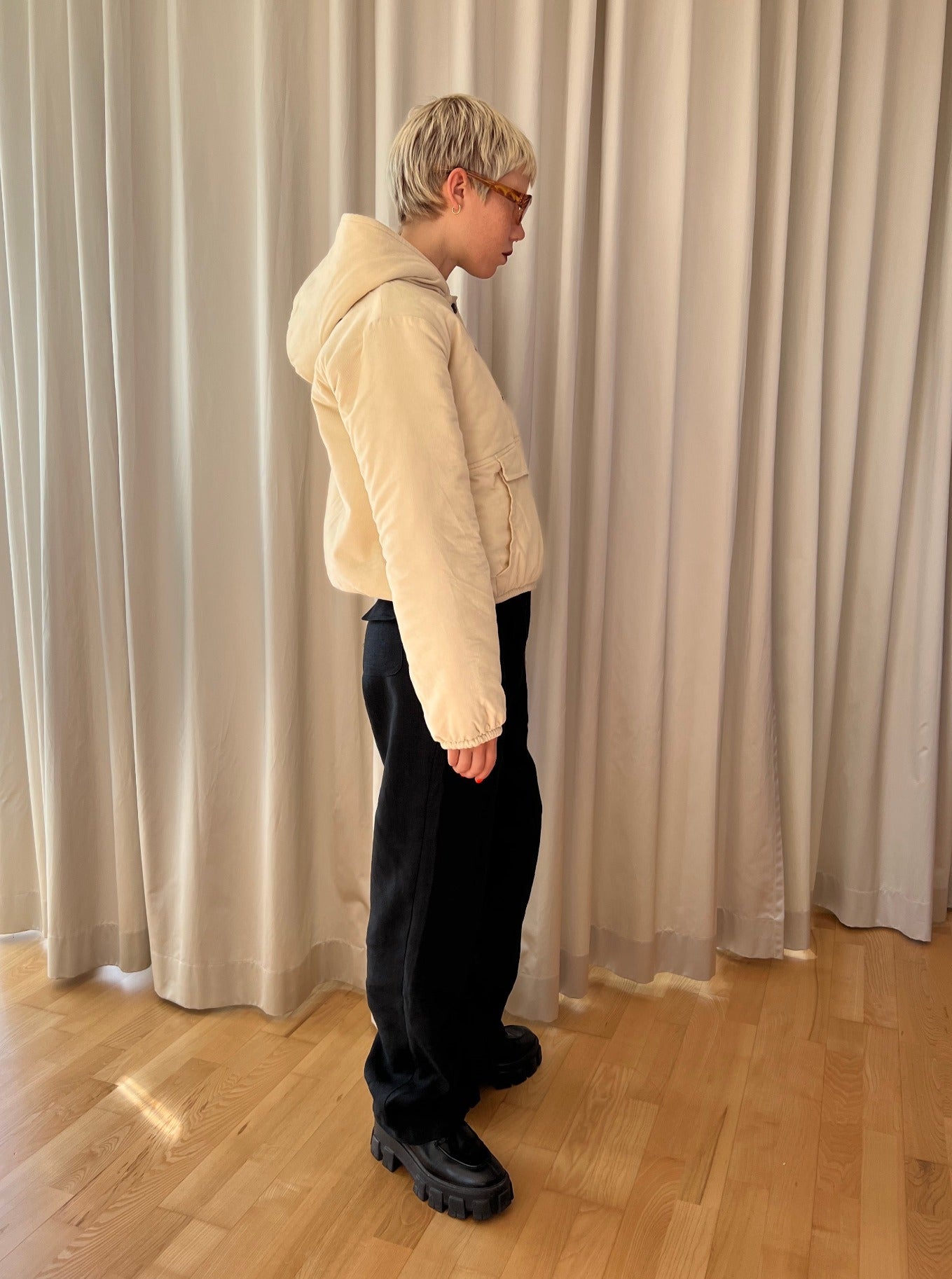 Beige Corduroy Puffer Jacket