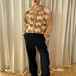Brown Gingham Leather Suede Jacket