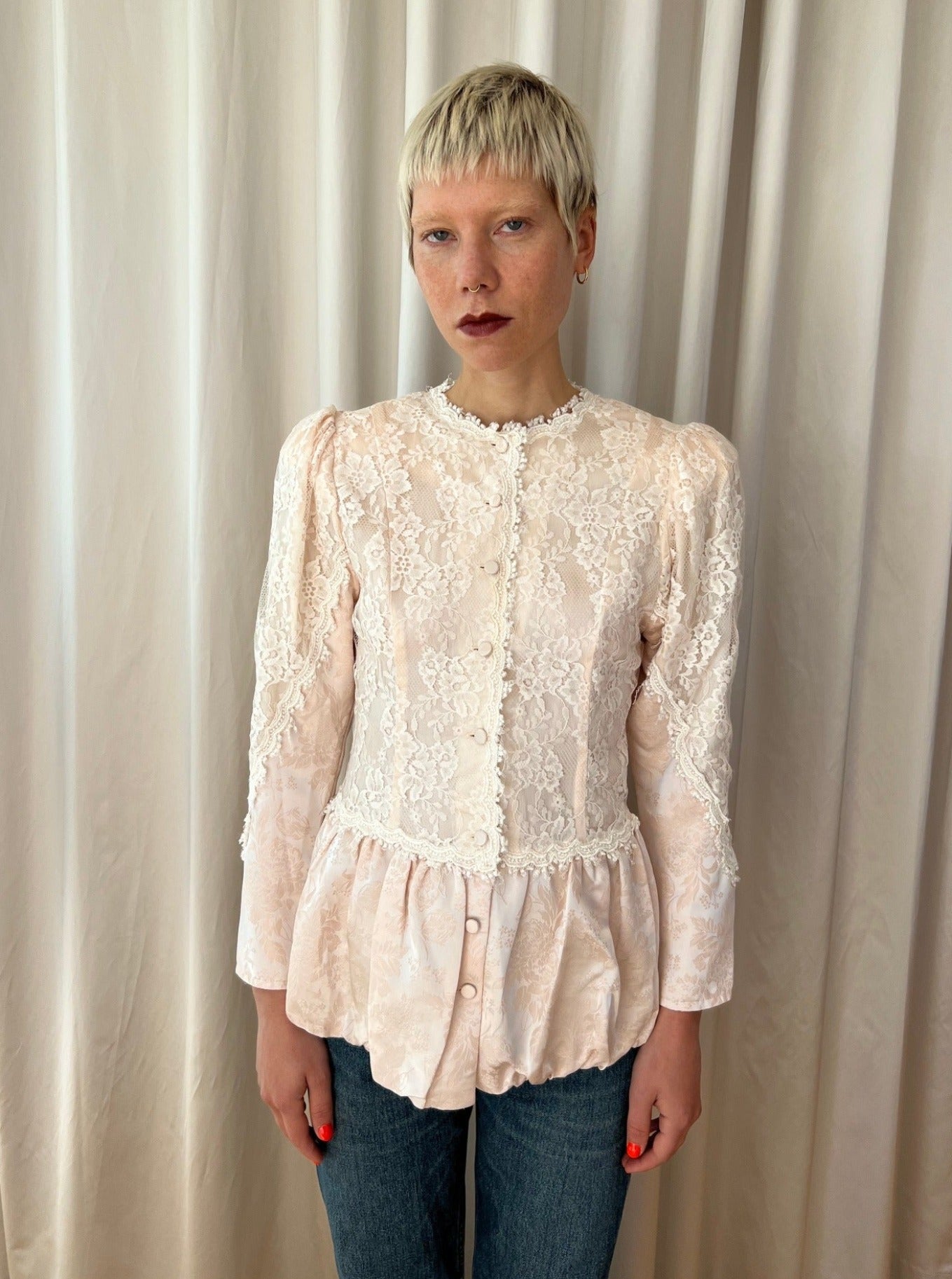 80s Lace Shirt with Buttons